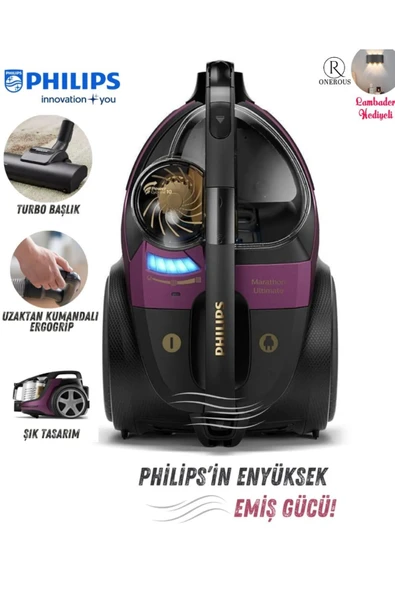 Philips KumandalıKontrol Halı ve Sert Zeminler İçin Güçlü Emiş, Kolay Kullanım ve Sessiz Çalışma Özellikleri ürün görseli 1