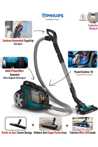 Philips Marathon Ultimate Yüksekemiş Gücü,sessiz Çalışma Led Başlıklı Kumandalı Premium Süpürge Xb9185 ürün görseli 1