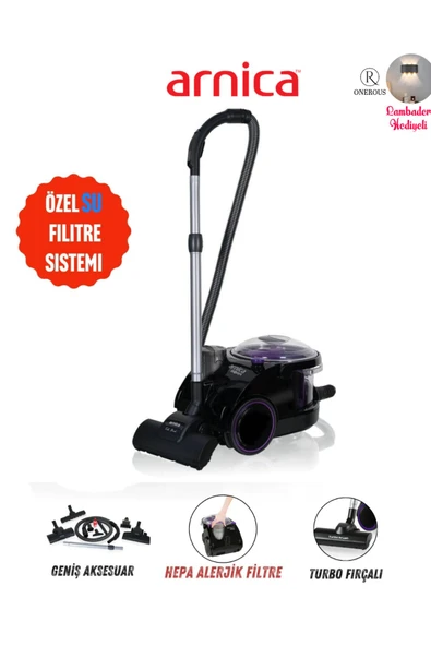 Arnica Bora 11133 Su Filtreli Süpürge, 850w, Hepa 13 Filtre, Siyah-mor ürün görseli 1