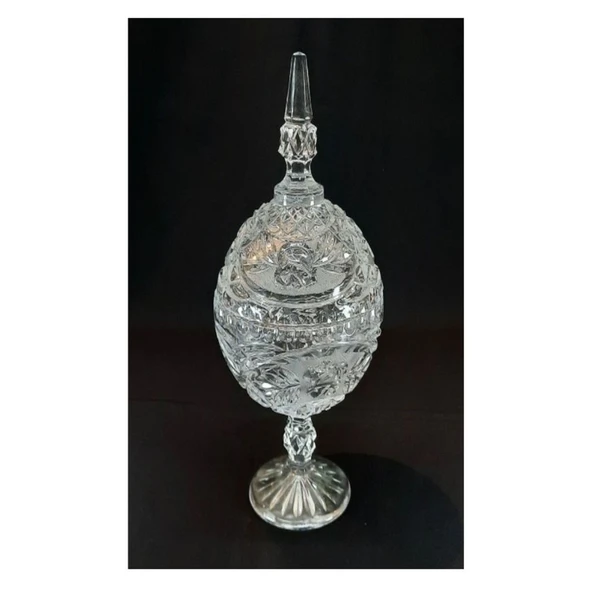 KRISTAL CAM AYAKLI ŞEKERLİK,KURABİYE SUNUMLUK 15x15x32cm ürün görseli 1