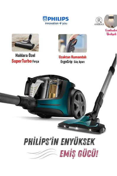 Philips Marathon Otomatik Açılma/Kapanma özellikli Led Başlıklı Sessiz Kumandalı Süpürge+Turbo Başlık ürün görseli 1