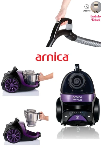 Arnica Turbo Fırçalı Halı Döver Başlık Tesla Premium Toz Torbasız Sessiz Elektrikli Süpürge Mor ürün görseli 1