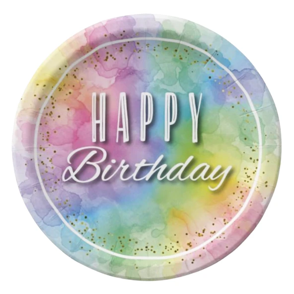 Makaron Happy Birthday Baskılı Karton Tabak  23 cm 8 Adet ürün görseli 1
