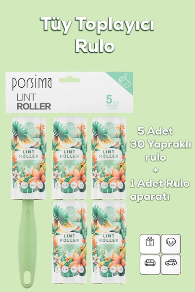 Porsima 3107 Kedi Köpek Tüy Toplayıcı Rulo + 4 Adet Yedek Rulo Yeşil ürün görseli 1