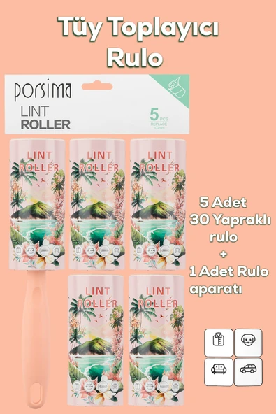 Porsima 3106 Kedi Köpek Tüy Toplayıcı Rulo + 4 Adet Yedek Rulo Somon ürün görseli 1