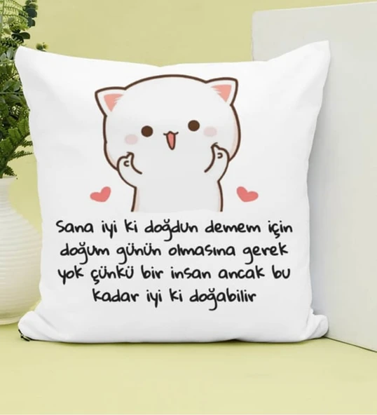 Kedi Baskılı Doğum Günü Yastık ürün görseli 1