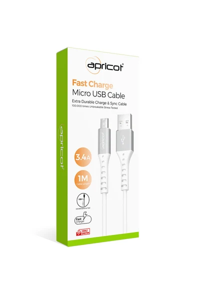 Apricot  APC-A140M Micro USB 1M 3.4A Şarj + Data Kablosu - Resim 2