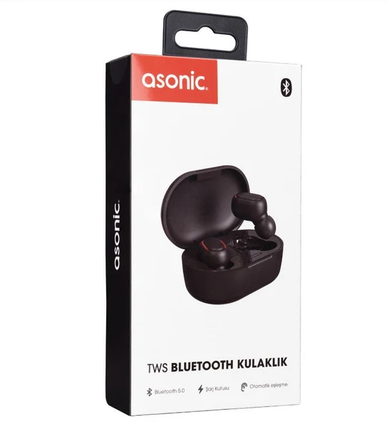 Asonic Asonic AS-TWS7S Siyah Mobil Telefon Uyumlu Bluetooth TWS AirPods Mikrofonlu Kulaklık ürün görseli 1