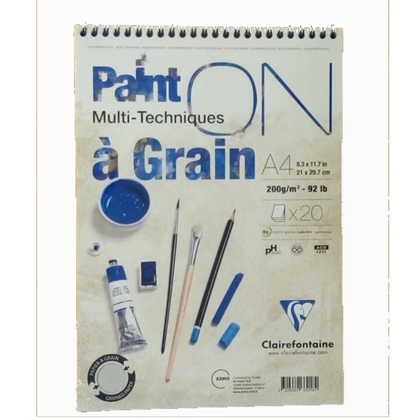 Clairefontaine Resim Defteri paint-On A Grain Çizim Blok Üstten Spiralli 20 YP A4 200 GR PD 966218 ürün görseli 1