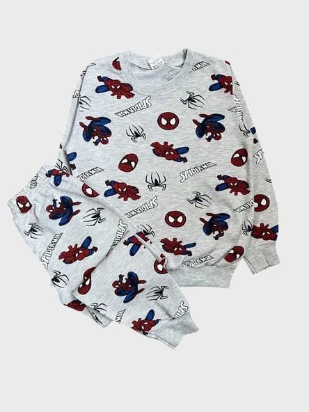 Erkek Çocuk Pamuklu Gri Örümcek Adam Desenli Uzun Kollu Mevsimlik Pijama Takımı ürün görseli 1