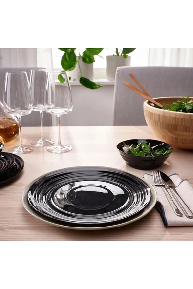 AKDENİZ NÄTBARB Siyah Renk Temperli 24 cm Tabak 6 ADET Servis Tatlı Pasta Tabağı ürün görseli 1