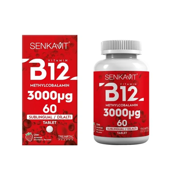 Senkavit B12 3000 Mcg Dil altı (Sublıngual) 60 tablet Çilek Aromalı ürün görseli 1