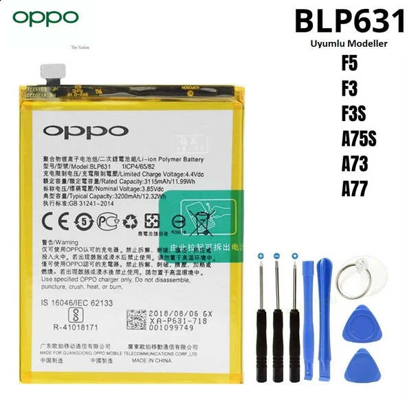 Oppo A73-A75s-A77 Pil Batarya BLP631+Tamir Seti ürün görseli 1