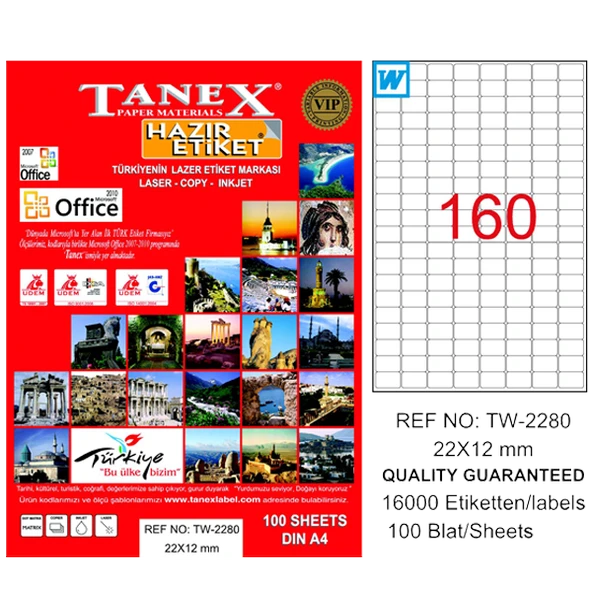 Tanex Laser Etiket 100 YP 22x12 Laser-Copy-Inkjet TW-2280 ürün görseli 1