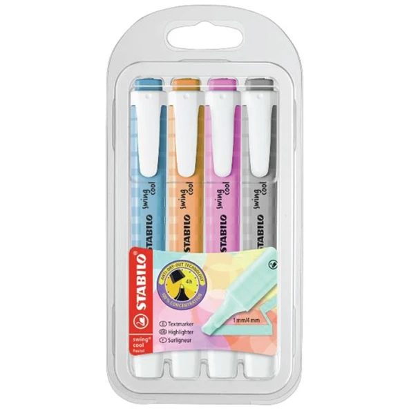 Stabilo Fosforlu Kalem Swing Cool Pastel 4 lü Paket (karışık renk, seçenek yoktur)  5 Lİ ürün görseli 1