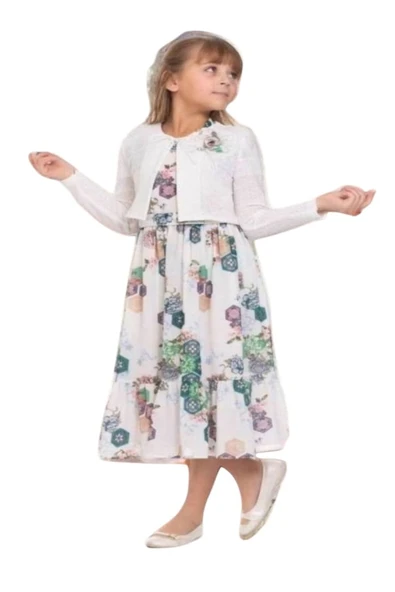 Gülücük Kids G01640-902 Kız Çocuk Şifon Çicekli Bolero Takım Elbise ürün görseli 1