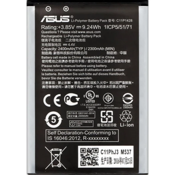 Asus ZenFone 2 Laser 5.0 ZE500KL/G Z00ED Pil Batarya C11P1428 ürün görseli 1