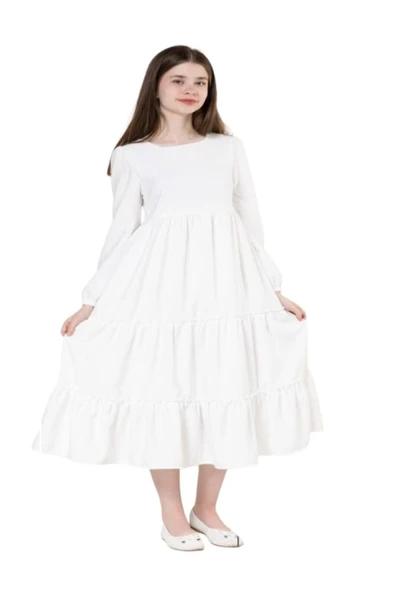 Gülücük Kids G01641-428 Kız Çocuk Kesme Keten Desenli Elbise ürün görseli 1