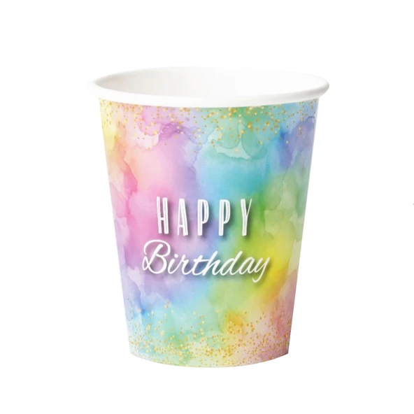 Makaron Happy Birthday Baskılı Karton Bardak 8 Adet ürün görseli 1