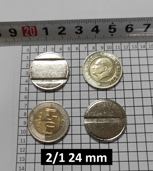 Oto yıkama makine jetonu 2/1 24 mm 100 Adet ürün görseli 1