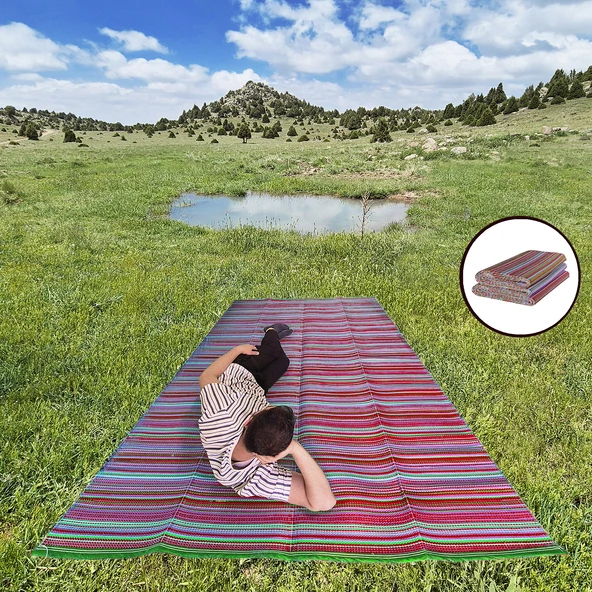 Büyük Boy Katlanır Hasır 270cmx180cm Piknik Bahçe Kamp Plaj Balkon Teras Veranda Mat Savan Kilim Halı Sergi ürün görseli 1