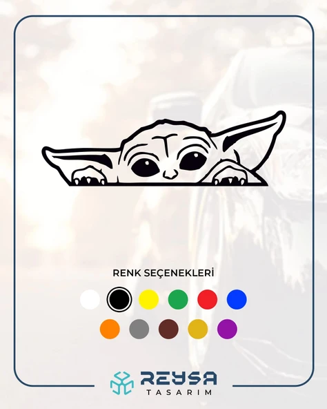 Baby Yoda Araba Stickeri 17x17 Cm Siyah ürün görseli 1