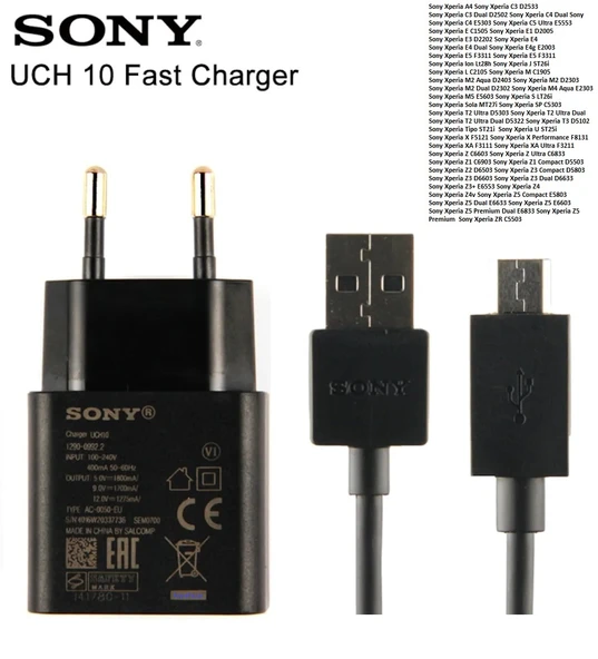 Sony  Hızlı Şarj Cihaz Aleti Uch10 ve Micro Usb Kablosu X,XA,XP,ZR ürün görseli 1