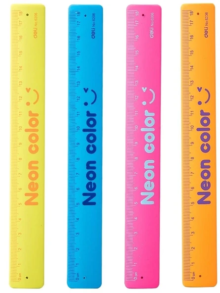 DELİ 6206 NEON COLOR SİLİKON CETVEL 18cm ürün görseli 1
