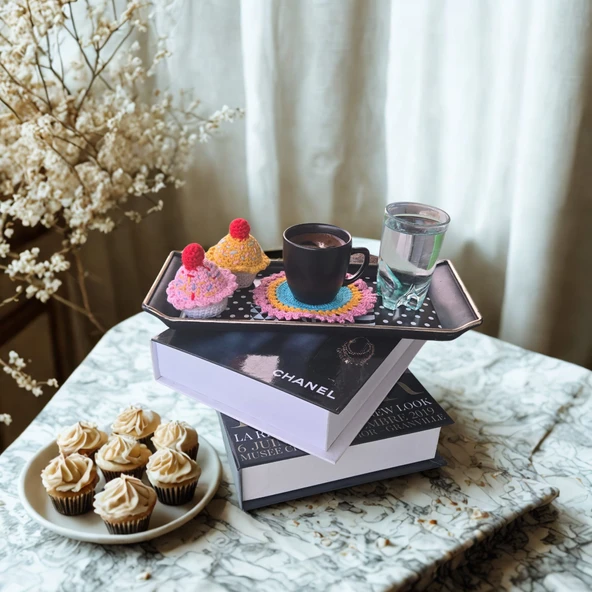 Renkli Bardak Altlığı Sunumluk ve Cupcake ürün görseli 1