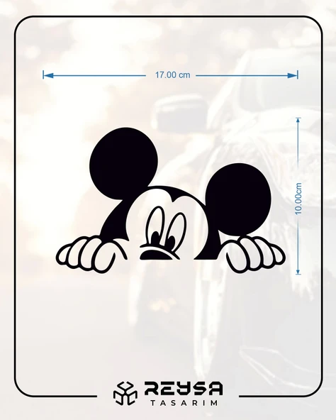 Mickey Mouse Araba Sticker 17x17 Cm Siyah - Resim 2