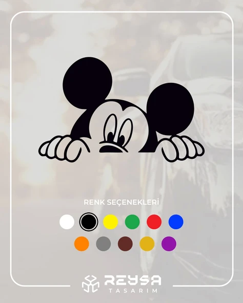 Mickey Mouse Araba Sticker 17x17 Cm Siyah ürün görseli 1