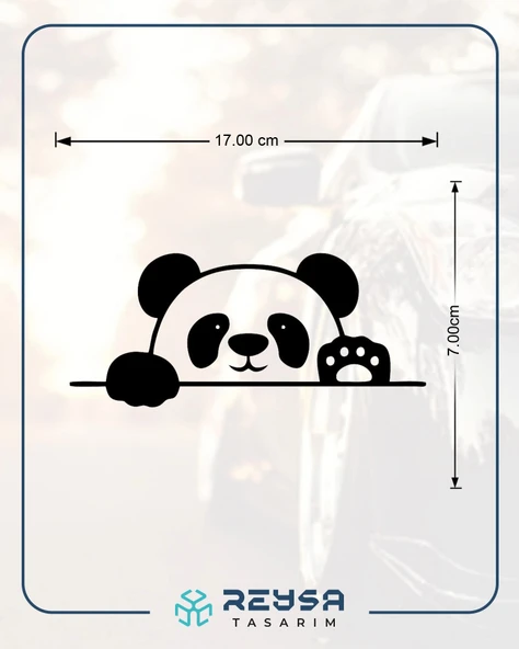 Panda Araba Sticker 17x17 Cm Siyah - Resim 2