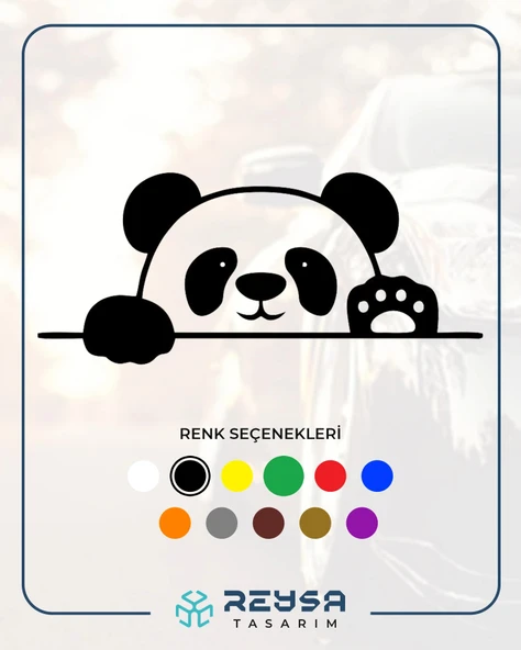 Panda Araba Sticker 17x17 Cm Siyah ürün görseli 1