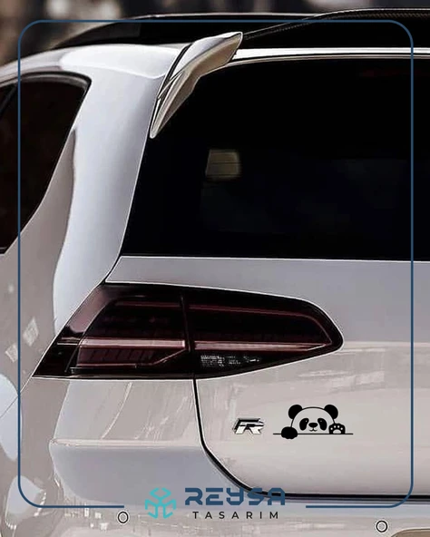 Panda Araba Sticker 17x17 Cm Siyah - Resim 3