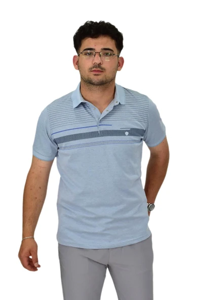 Erkek Polo Yaka Pano Çizgili Tişört T273 BGL-ST04592 ürün görseli 1