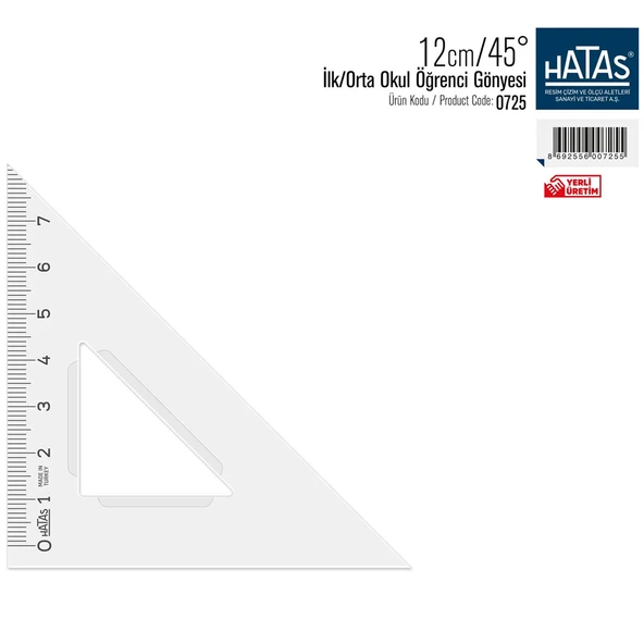 Hatas Öğrenci Gönyesi 45 Derece Plastik 12 CM 725 (36 adet) ürün görseli 1