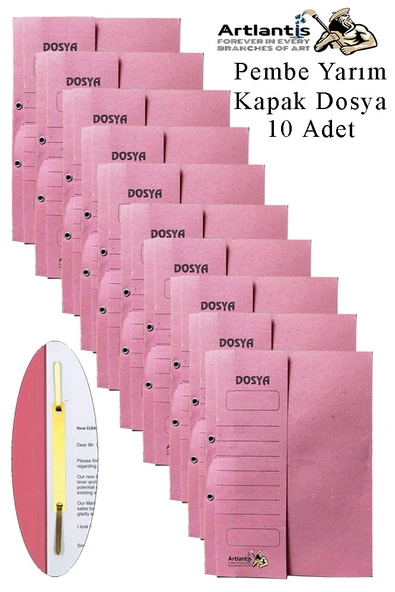 Yarım Kapak Telli Dosya Pembe Karton 10 Adet Karton Yarım Kapaklı Kapsüllü Dosya A4 Boy 24x32 cm Klasör İçin Büro Ofis ürün görseli 1