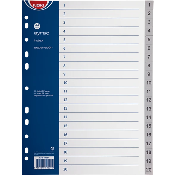 Noki Seperatör 1-20 Rakamlı Plastik A4 59220 ürün görseli 1