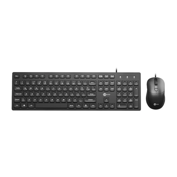 Lenovo Lecoo CM102 USB Kablolu Türkçe Q Klavye & Mouse Seti Siyah ürün görseli 1