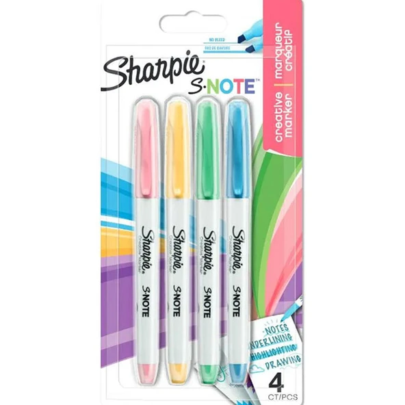 Sharpie Fosforlu Kalem Snote Çok işlevli Kesik Uç 4 Lü Blister ürün görseli 1