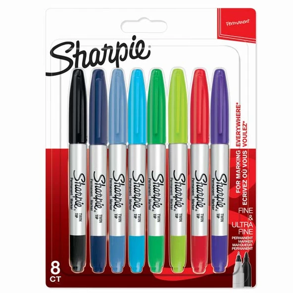 Sharpie Markör Permanent Twin Tip Karışık Renk 8 Li Blisterli ürün görseli 1