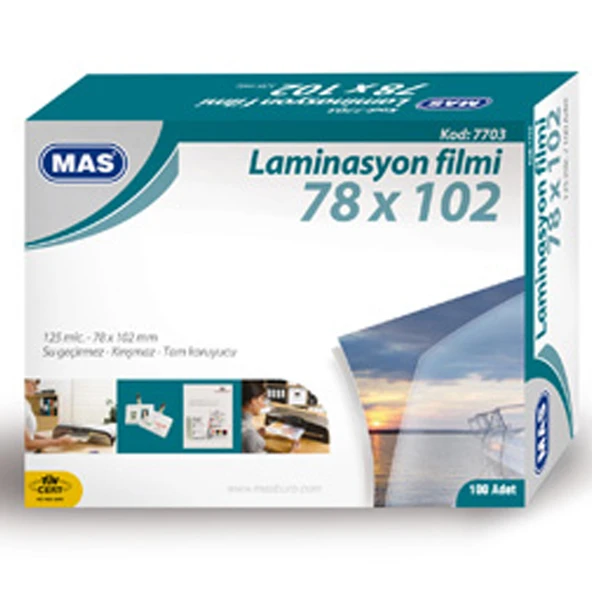 Mas Laminasyon Filmi Parlak 78x102mm 125 Micron 7703 (100 Lü Paket) ürün görseli 1