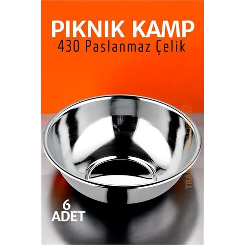 ModaCar Paslanmaz Çelik Yemek Tası Çorba Kasesi Kamp Piknik Tabağı 6 ADET ürün görseli 1