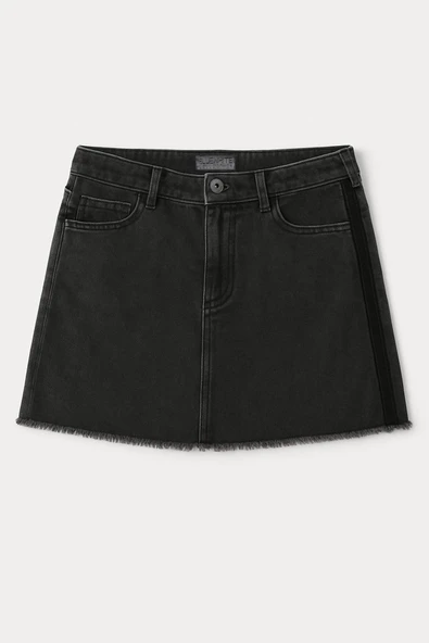 Yüksek Bel Püsküllü Mini Jean Etek - Resim 4