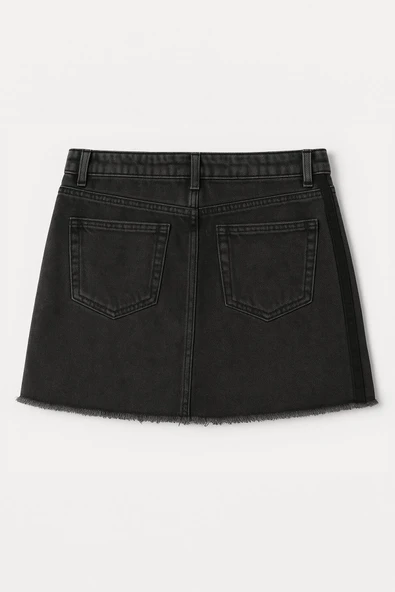 Yüksek Bel Püsküllü Mini Jean Etek - Resim 5