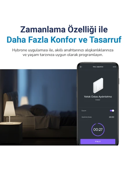 Hybrone Duvar Tipi Tekli Akıllı Anahtar - Resim 3