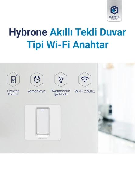 Hybrone Duvar Tipi Tekli Akıllı Anahtar - Resim 2
