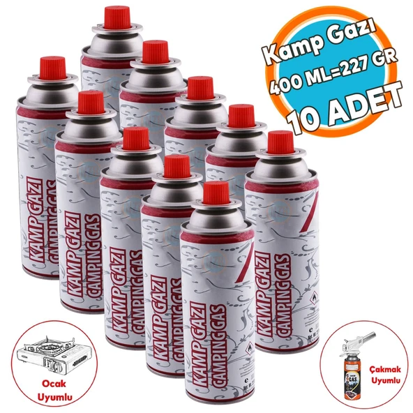 (10 Adet) Kamp Gazı Bütan Propan Tüpü Portatif Ocak Kartuşu Tek kullanımlık Pürmüz 400 ml 227 gr ürün görseli 1