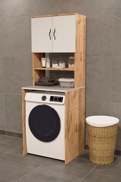 Evdemo Çamaşır Makinesi Üstü Banyo Dolabı Rafı Atlantik Çam ürün görseli 1