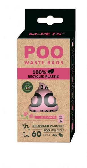 M-Pets Poo %100 Recycled Dışkı Poşeti Gül Kokulu 4x15 Yaprak ürün görseli 1